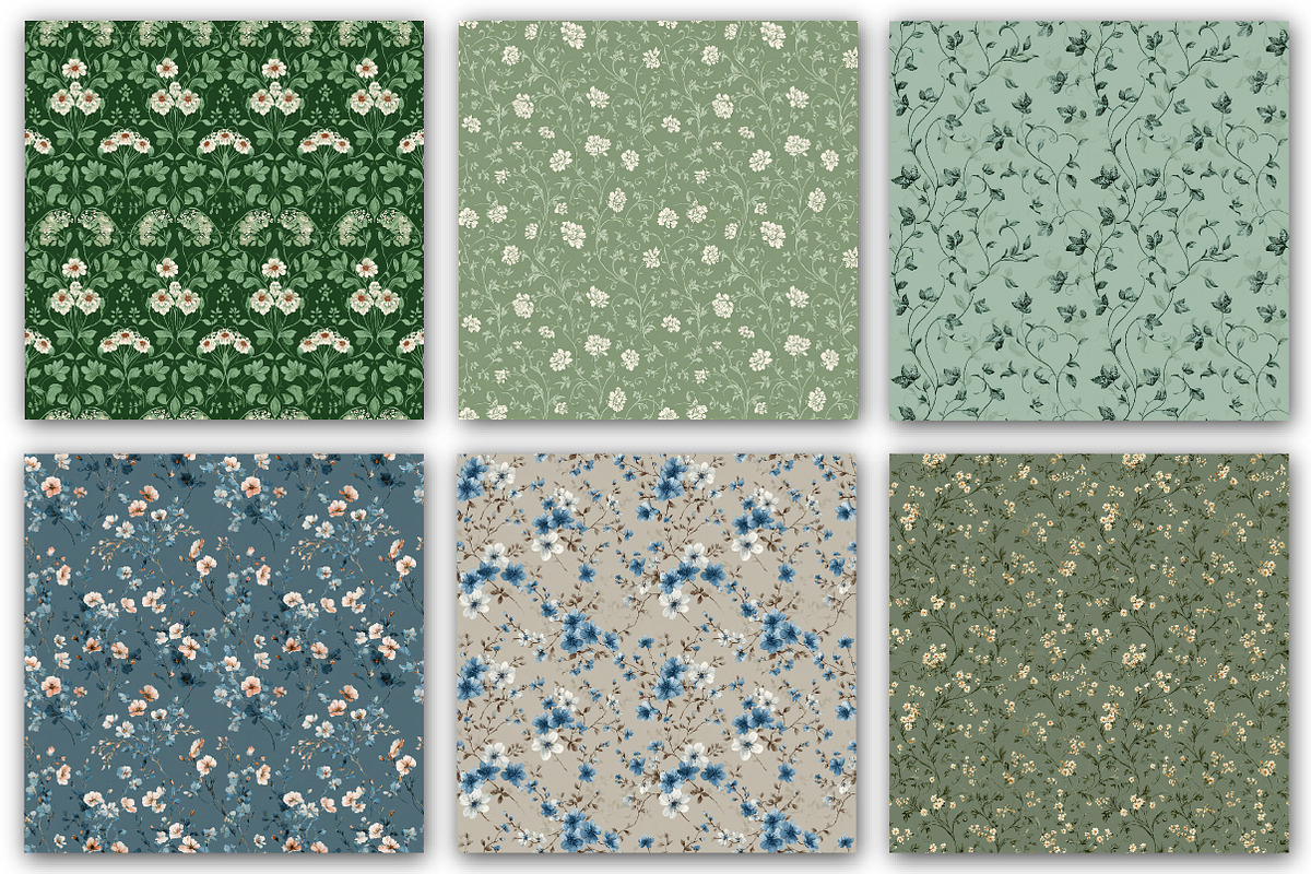 Blue Green Vintage Florals Pattern, a Pattern Graphic by DreamCafeArt (Photo 6 of 7)