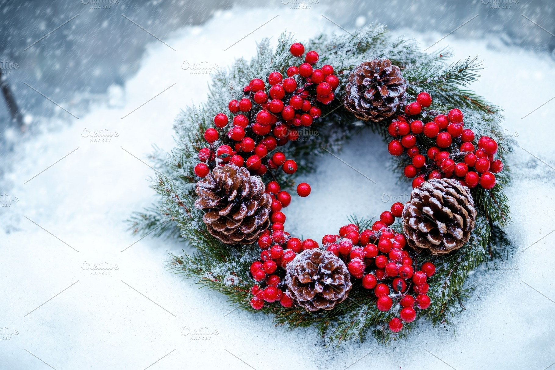 Festive holiday wreath with red berr, a Photo by Iftikhar Alam