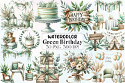 Boho Sage Green Birthday Clipart, an Illustration by CraftArtStudio (Thumbnail 1 of 5)