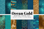 Ocean Gold Digital Paper, a Pattern Graphic by Brandi Lea Designs (Thumbnail 1 of 5)
