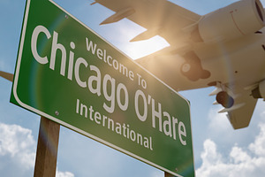 Welcome to Chicago O'Hare International Airport Green Road Sign, a Transportation Photo by Andy Dean Photography