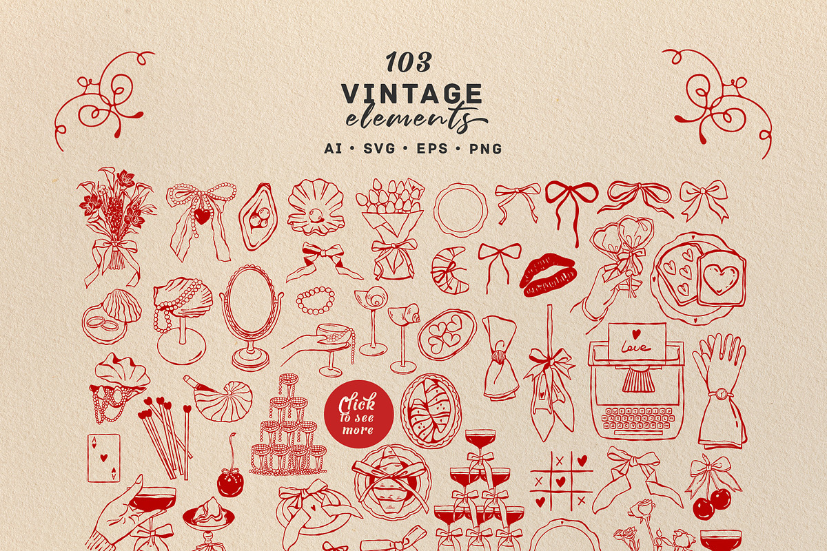 Vintage Wedding & Valentines Day Set, an Object Graphic by VerAna (Photo 2 of 16)