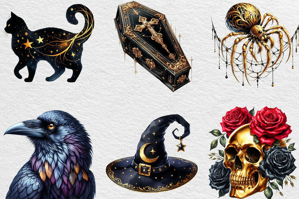 Creepy Black and Gold Halloween, an Illustration by Black Bird Studio (Photo 3 of 6)