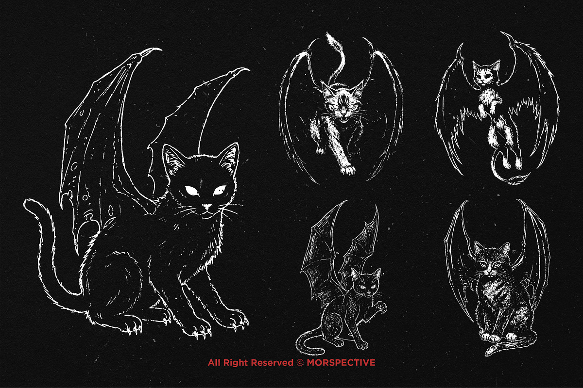 10 Bundle Dark Art Cat Wing Kitten, an Illustration by Morspective (Photo 5 of 7)