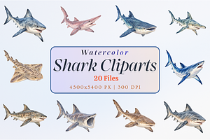 Watercolor Shark Clipart PNG Bundle