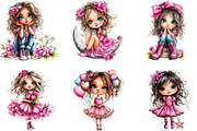 Cute Boho Pink Girl Clipart, a Seasonal Illustration by Designking (Thumbnail 3 of 5)