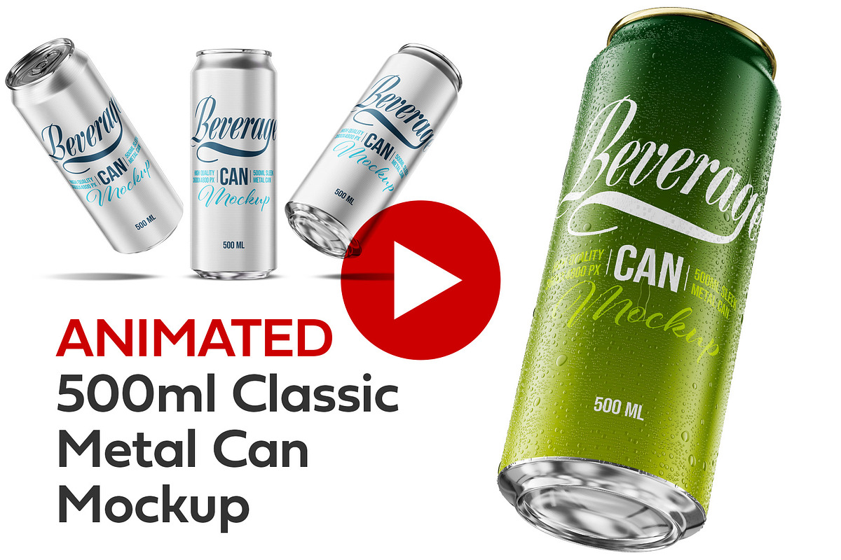 500ml Classic Can Mockup | ANIMATED, a Packaging Mockup by AY Mock-Ups (Photo 1 of 15)