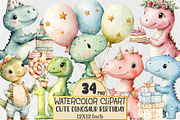 Cute Dinosaur Birthday Watercolor, a Seasonal Illustration by Rose Art (Thumbnail 1 of 4)