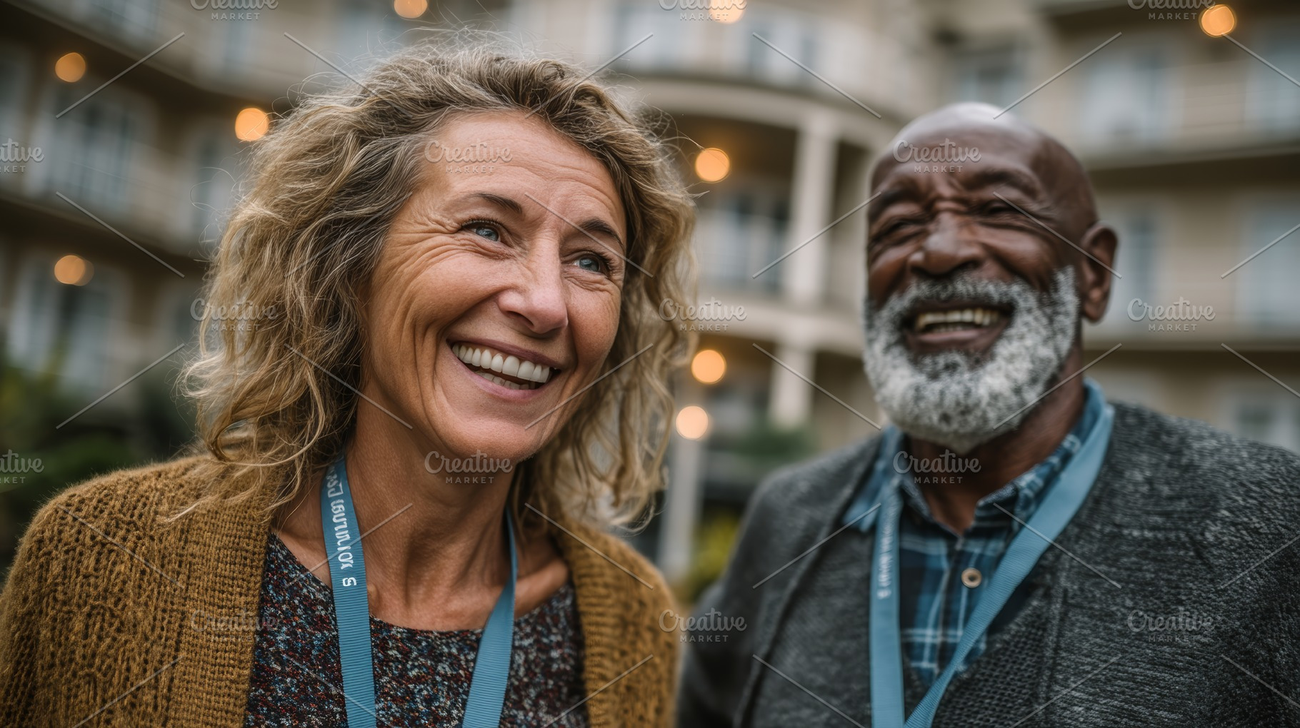 Two joyful individuals enjoying a pleasant outdoor day together smiling happily, a Health & Medical Photo by AS photostudio