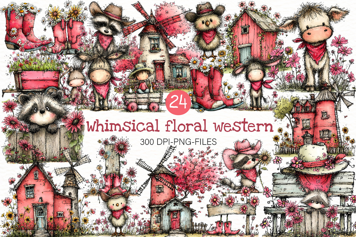 Whimsical floral western clipart, an Illustration by Designworld (Photo 1 of 8)