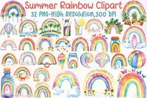 Summer Rainbow Clipart, an Illustration by Sublimation Artist