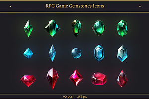 RPG Game Magic Gems Icons Set
