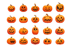 Set of cartoon pumpkins for, an Object Illustration by LadadikArt