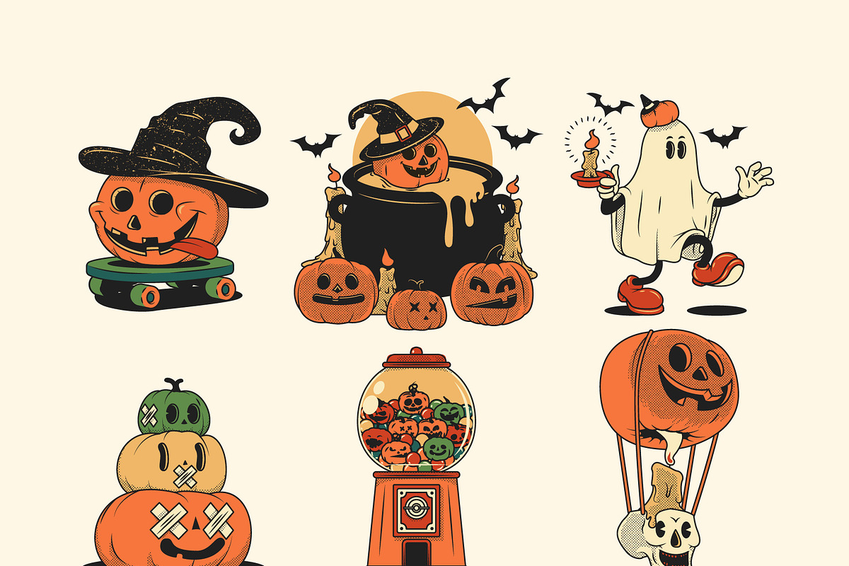 Retro Halloween Illustrations Vector, a Seasonal Illustration by Sandypramana (Photo 2 of 4)