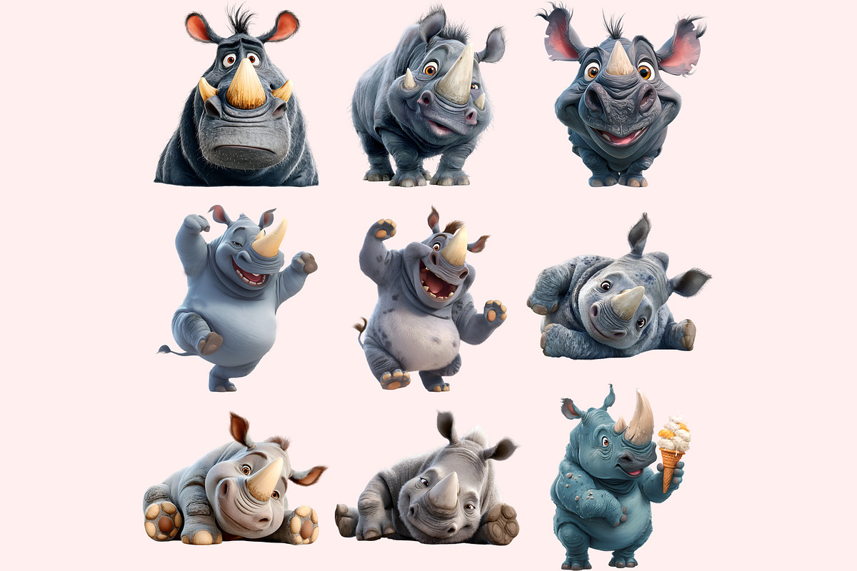 Funny Rhino Clipart PNG Bundle, a Graphic by M9 Design (Photo 6 of 10)