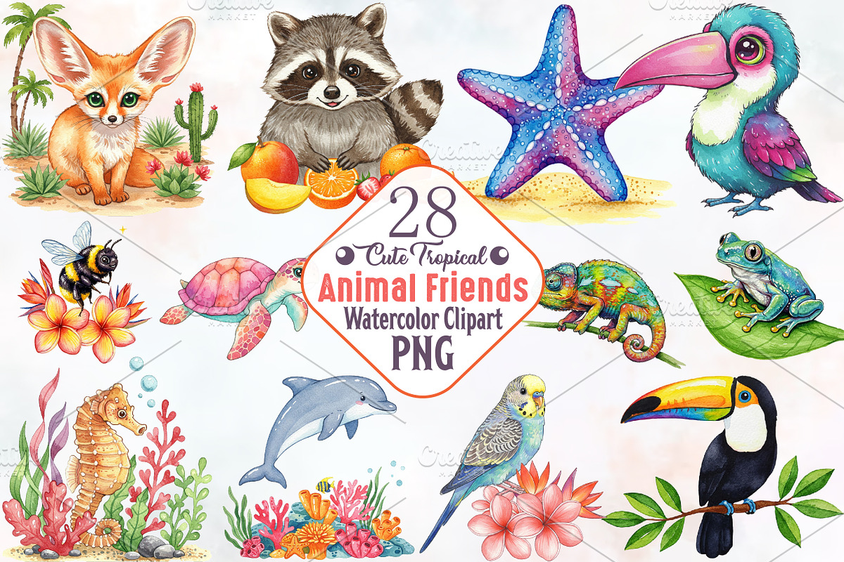 Cute Tropical Animal Friends, an Illustration by RobertsArt (Photo 1 of 7)