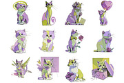 Whimsical Valentine Cats Clipart, an Illustration by DreamArtGraphic (Thumbnail 2 of 4)