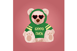 Good Luck Slogan. Cute Brown Bear