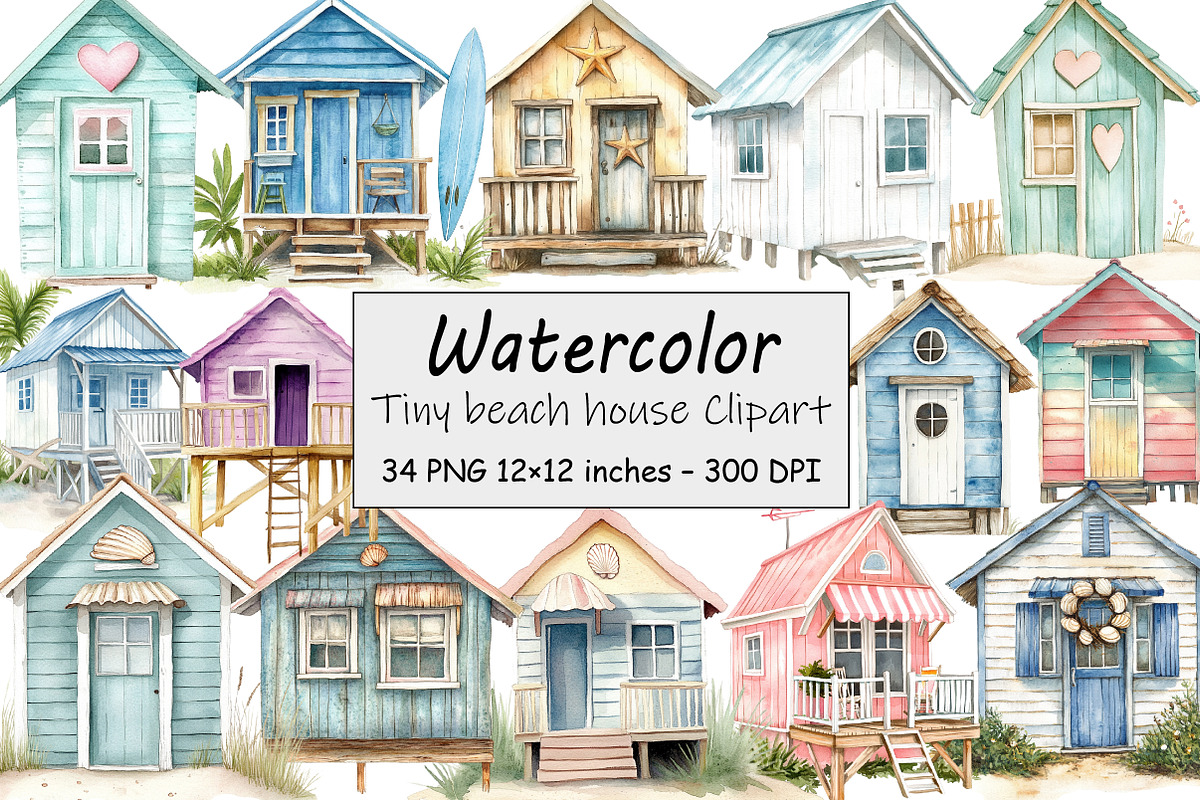 Tiny beach house Clipart, an Illustration by Design Market (Photo 1 of 3)