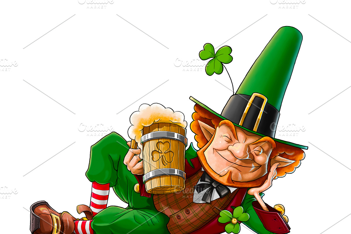 elf leprechaun with beer, an Illustration by Aleksangel