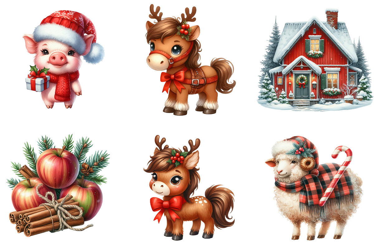 Cozy Farm Christmas Watercolor, an Illustration by DreamArtGraphic (Photo 4 of 6)