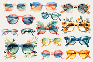 Sunglasses Watercolor Clipart. AI