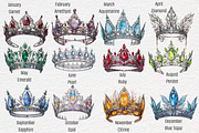 Watercolor Birthstone Crown Clipart, an Illustration by NadiaTheronArt (Thumbnail 2 of 5)