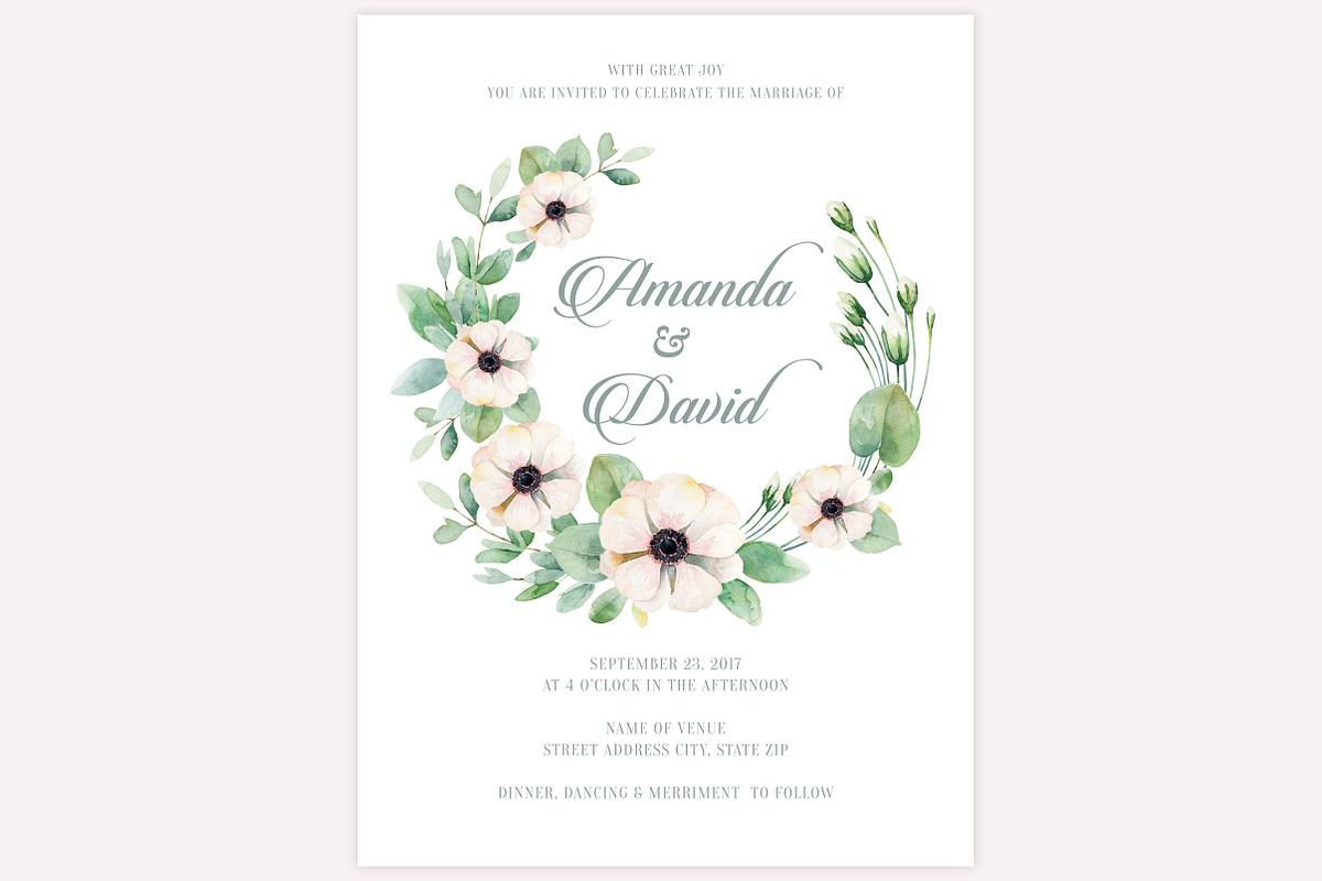 Floral Wreath Wedding Invite Package, an Invitation Template by BF Studios (Photo 3 of 5)
