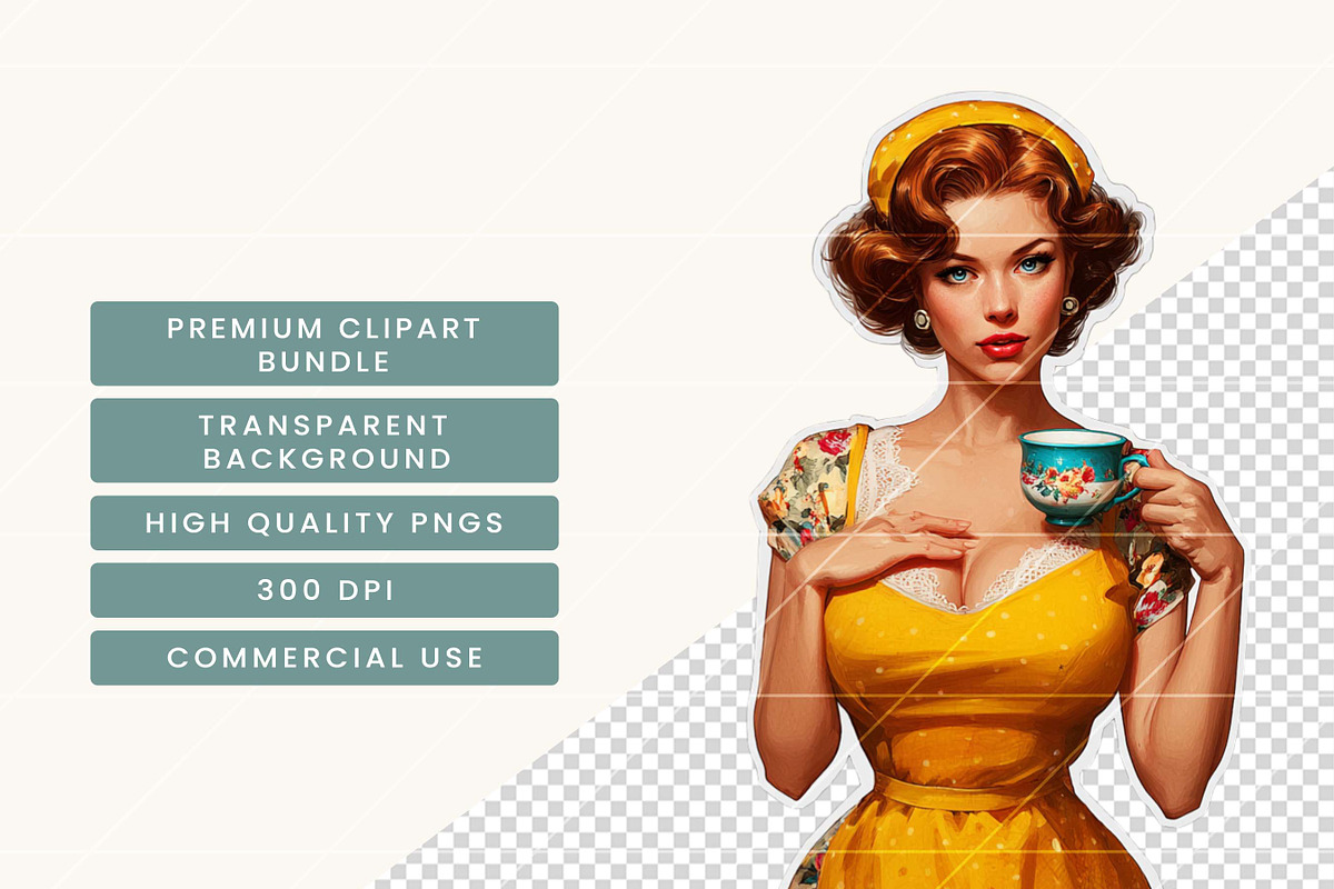 Pop Art Pin Up Girls Clipart Bundle, a Person Illustration by BusyDaydesign (Photo 6 of 9)