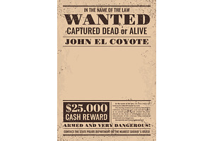 Reward Poster. Western Wanted Banner