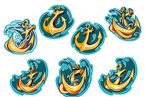 Anchor on blue wave design elements, a Solid Icon by Vector Tradition