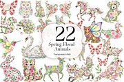 Spring Floral Animals PNG Clipart., an Animal Illustration by KennedyStudio (Thumbnail 1 of 5)