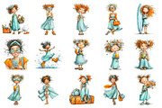 Watercolor Summer Girl Clipart, an Illustration by OK Design (Thumbnail 2 of 6)