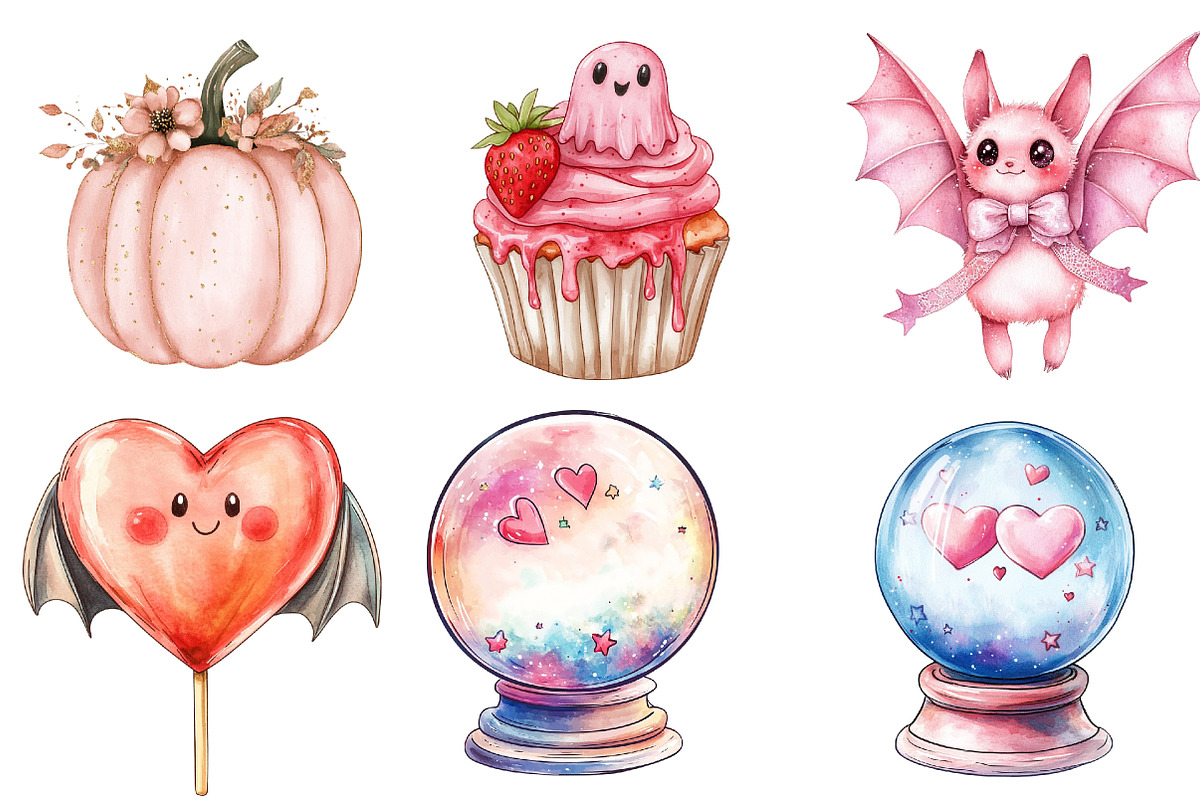 Charm Pink Halloween Clipart, an Illustration by Watercolor design (Photo 4 of 5)