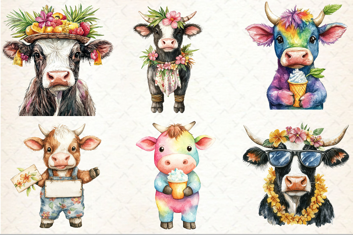 Tropical Hawaiian Summer Cow Clipart, an Illustration by Rose Art (Photo 3 of 7)