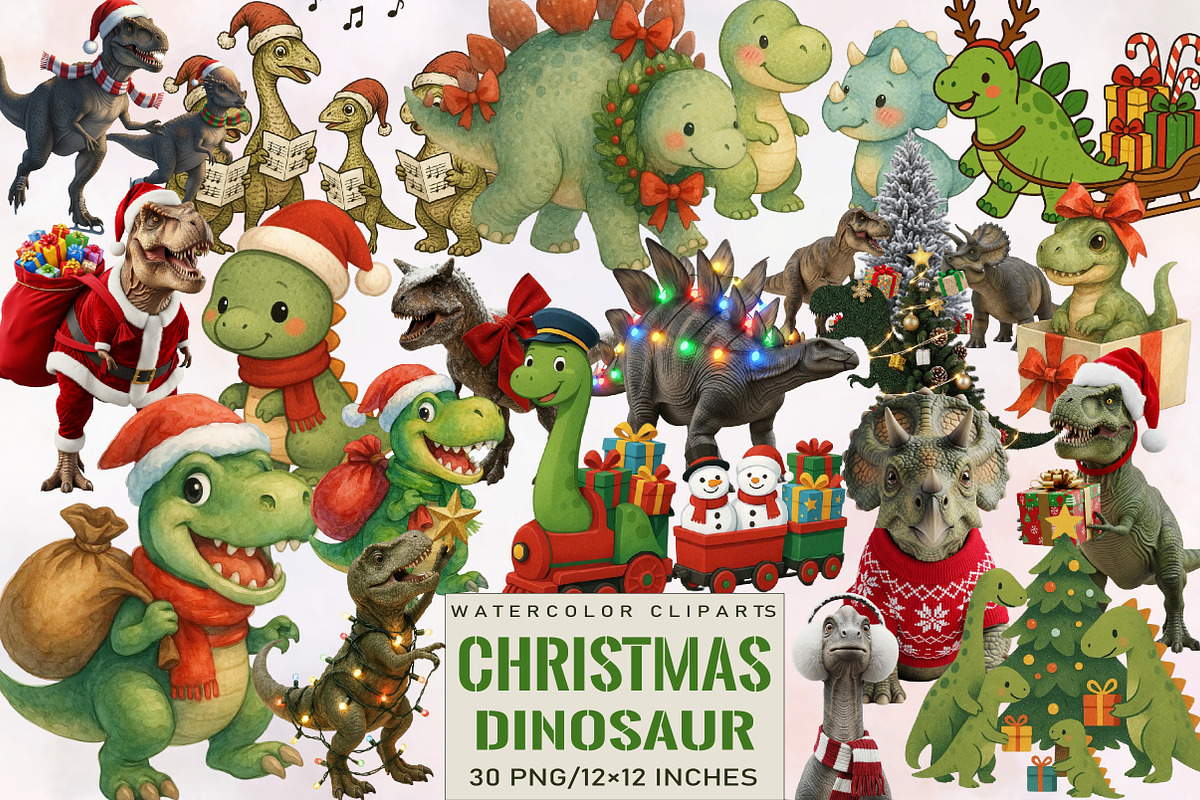 Cute Christmas Dinosaur Sublimation, an Illustration by SVGArt (Photo 1 of 8)