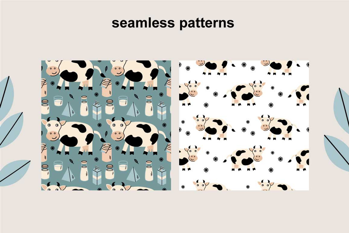 Dairy products and a cow, a Pattern Graphic by Oxi An illustrator (Photo 2 of 7)