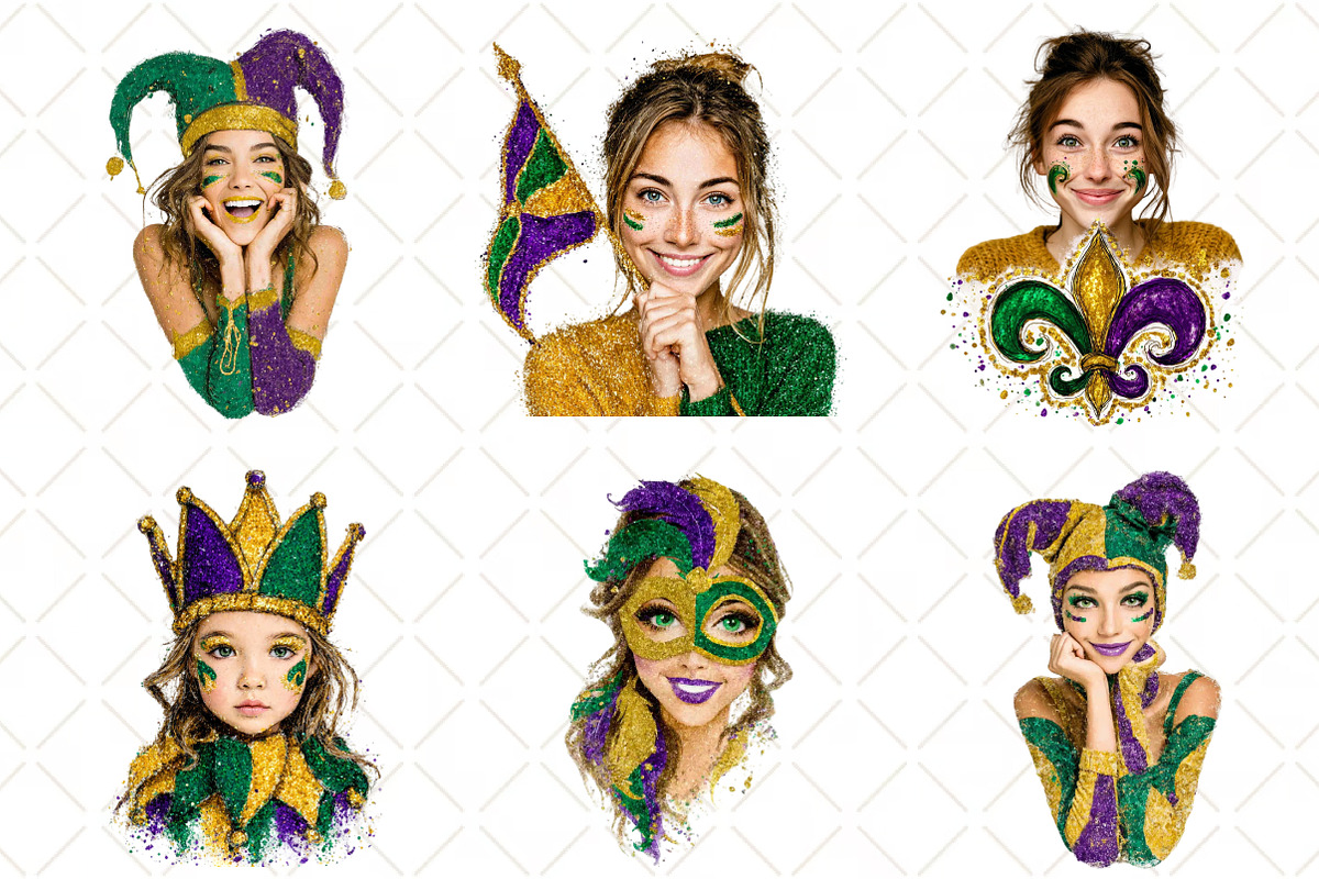 Mardi Gras Cute Girl Clipart, an Illustration by Black Bird Studio (Photo 4 of 6)