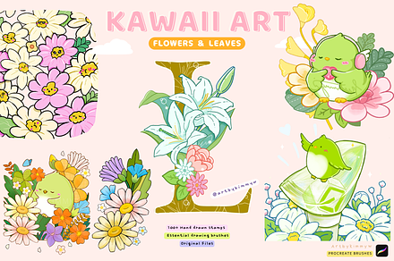 Procreate Kawaii Flowers Bundle