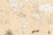 World Map Vector - Vintage Style, an Education Illustration by AdrianDragne (Thumbnail 4 of 4)