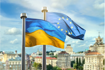 Flags of Ukraine and European Union, a Background Photo by Yaroslav Danylchenko