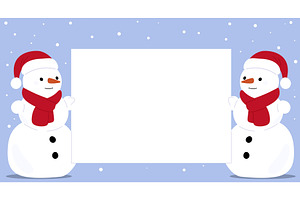 Two snowmen holding white sheet, an Illustration by Vectorbuum