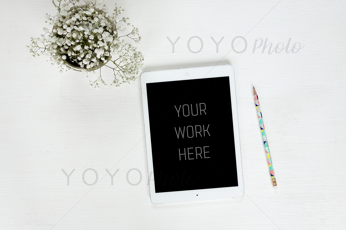 iPad Mockup White Desktop Flat Lay, a Business Photo by YOYO Photo (Photo 1 of 2)