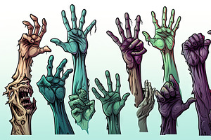 Set Of Hand Drawn Zombie Hands. Vector Illustration.