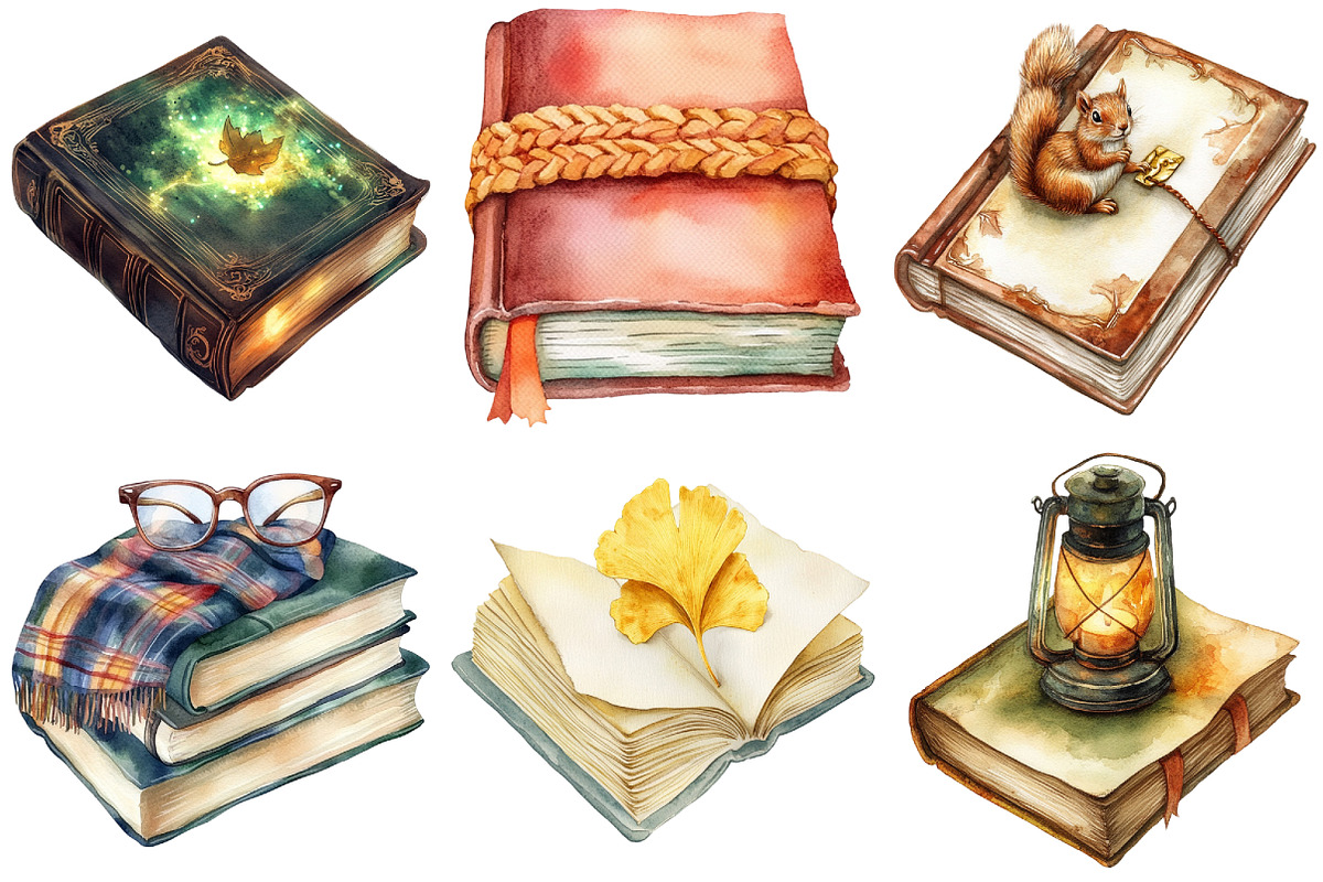 Watercolor Autumn Books Clipart, an Illustration by Craft Nest (Photo 2 of 6)