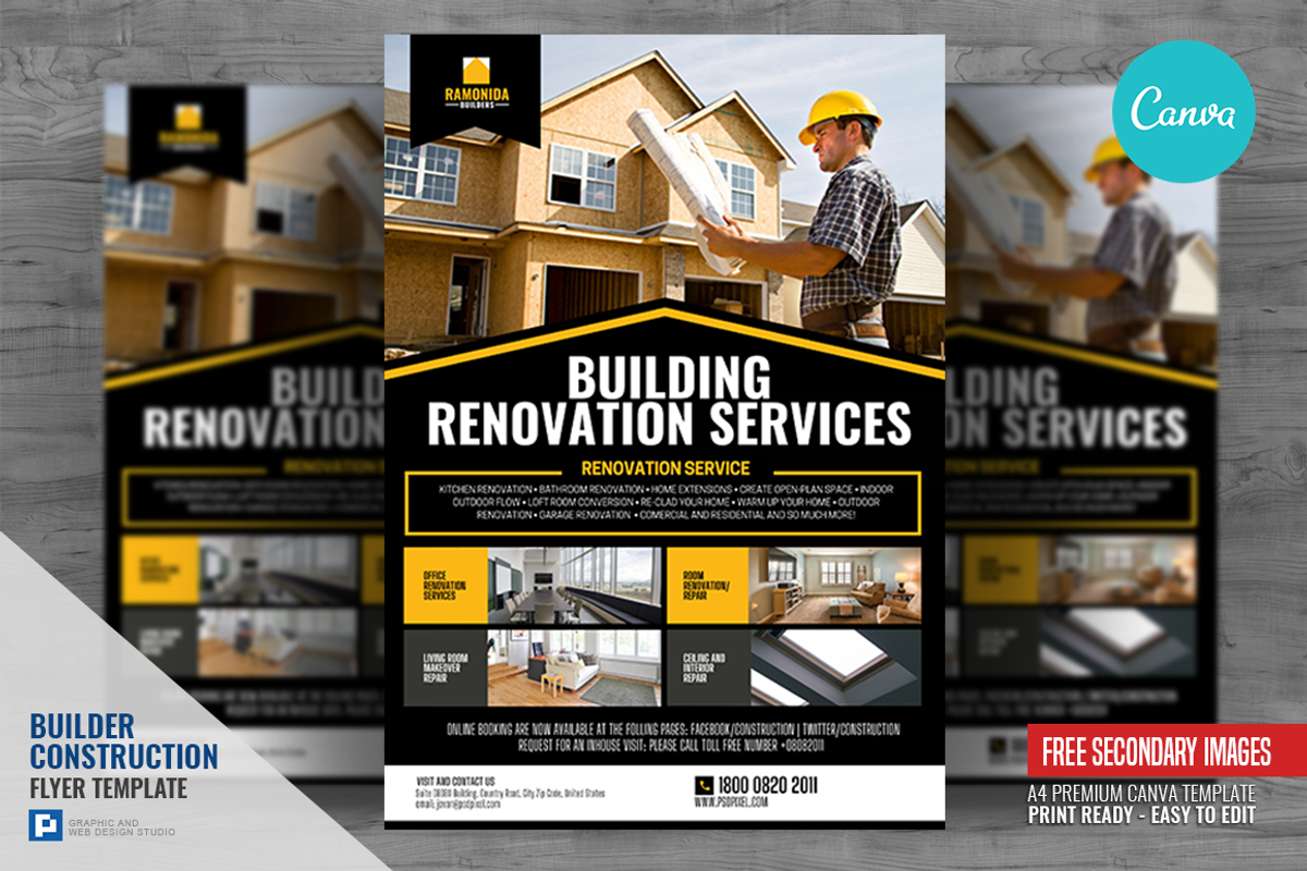 Construction Services Canva Flyer, a Flyer Template by PSDPixel (Photo 1 of 5)