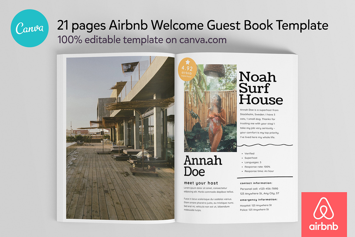Airbnb Guest Book Canva template, a Templates & Theme by DeLaGranSiete (Photo 3 of 13)