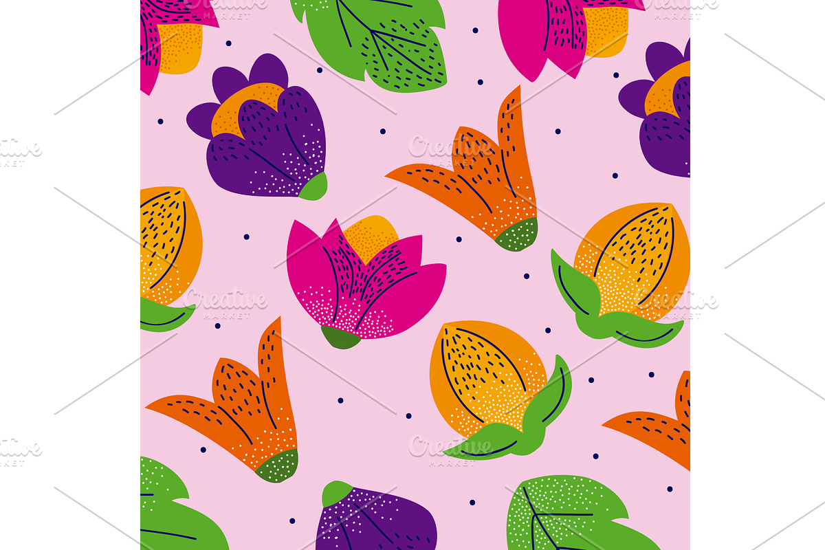 leafs and flowers pattern, an Illustration by studiogstock