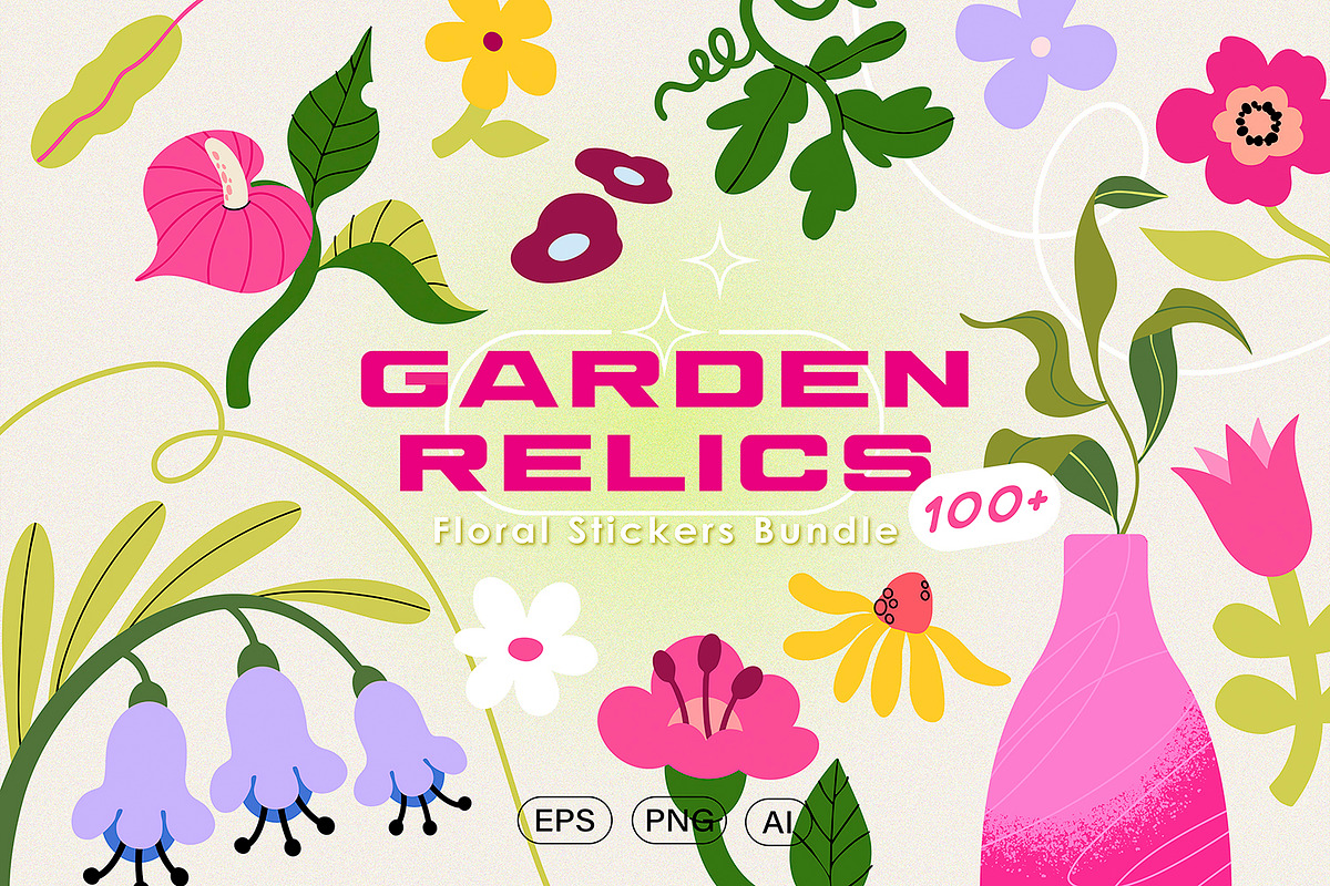 Floral stickers & patterns bundle, an Object Illustration by UnaAnya (Photo 1 of 10)