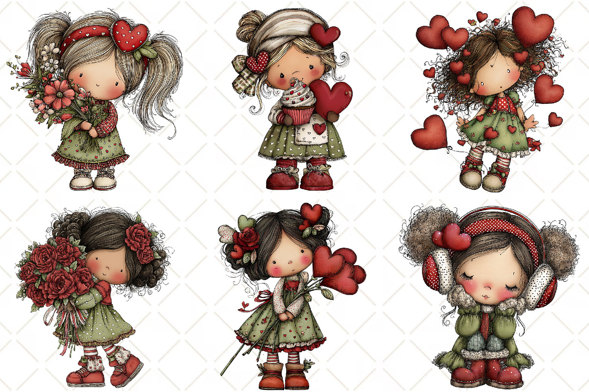 Whimsical Valentine Girl Clipart, an Illustration by Black Bird Studio (Photo 4 of 6)